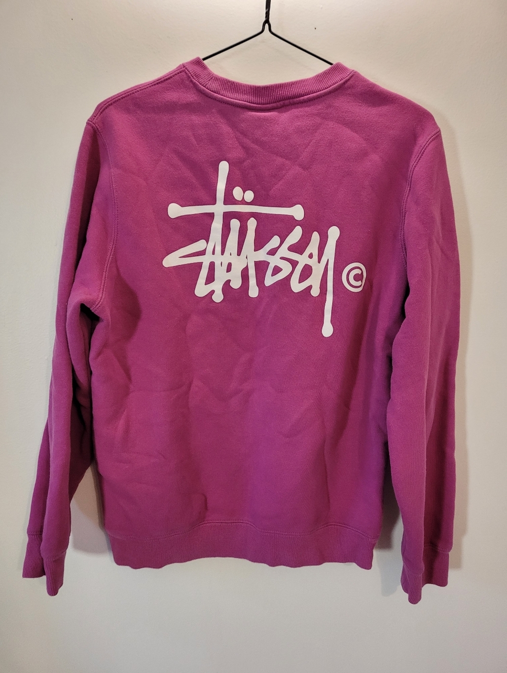 Stussy Basic Hot Pink Crewneck Pullover Big Logo Sweatshirt Men’s Size Small